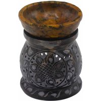 Soapstone Oil Burner 10cm Mandala Flower & Yellow