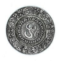 Polished Aluminium Om Round Incense Holder 11cm