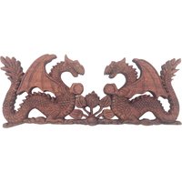 Two Facing Dragon Plaque Carving 40x15cm 40x15 cm