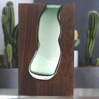 Large Glass Vase Terarium inside Dark Tung Wood