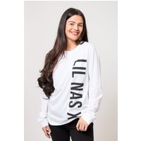 Lil Nas X Vertical Text Logo Long Sleeve T-Shirt in White | Size: 2XL