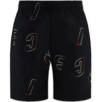 Nicce Men's Stretch Waist Black Printed Surface Swim Short | Size: Large