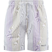 Nicce Men's Stretch Waist White/Lilac Striped Strata Swim Shorts | Size: Medium