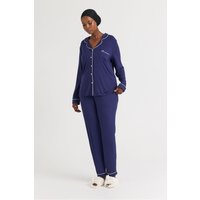Pretty You London Women's Bamboo Long Pyjama Set in Dark Navy | Size: 18
