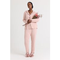 Pretty You London Women's Bamboo Long Pyjama Set in Pink | Size: 18