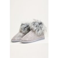 Pretty You London Women's Giselle Boot Slippers in Grey | Size: 3-4