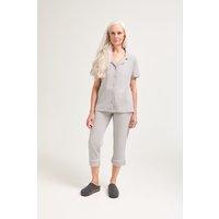 Pretty You London Women's Luxury Suite Waffle Short Shirt Trouser Set in Grey | Size: 12-14