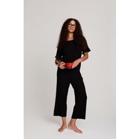 Pretty You London Women's Bamboo Frill Tee Trouser Set in Black | Size: 12