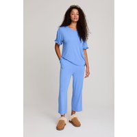 Pretty You London Women's Bamboo Frill Tee Trouser Set in Bright Blue | Size: 18