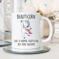 60 SECOND MAKEOVER Women's Beauticorn Awesome Beautician Unicorn Mug in White