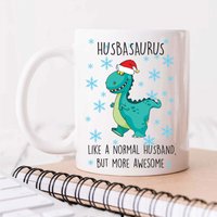 60 SECOND MAKEOVER Men's Christmas Husbasaurus Mug in White