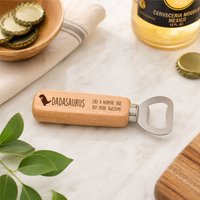 60 SECOND MAKEOVER Men's Dad Dinosaur Awesome Wooden Bottle Opener in Beige