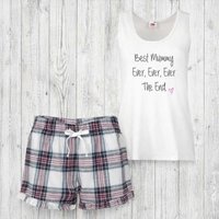 60 SECOND MAKEOVER Women's Best Mummy Ever Ever Ever The End Tartan Frill Short Pyjama Set in Pink | Size: Large