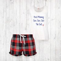 60 SECOND MAKEOVER Women's Best Mummy Ever Ever Ever The End Tartan Frill Short Pyjama Set in Red | Size: Large