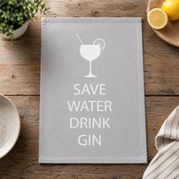 60 SECOND MAKEOVER Grey Save Water Drink Gin Tea Towel