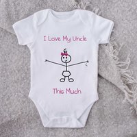 60 SECOND MAKEOVER Girl's I Love My Uncle This Much Baby Grow in White | Size: 6-12 m
