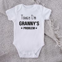 60 SECOND MAKEOVER Today I'm Granny's Problem Short Sleeve Baby Grow in White | Size: 0-3 m