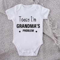60 SECOND MAKEOVER Today I'm Grandma's Problem Short Sleeve Baby Grow in White | Size: 0-3 m