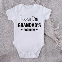 60 SECOND MAKEOVER Today I'm Grandad's Problem Short Sleeve Baby Grow in White | Size: 3-6 m