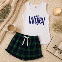60 SECOND MAKEOVER Women's Wifey Tartan Frill Short Pyjama Set in Green | Size: Small