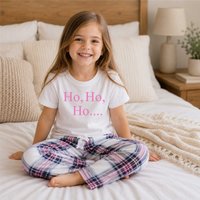 60 SECOND MAKEOVER Ho Ho Ho Christmas Pyjamas Children Tartan Trouser Bottoms Pyjama Set in Pink | Size: 13 Years