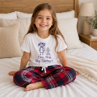 60 SECOND MAKEOVER Girl's I'm The Big Sister Pyjamas Children Trouser Bottoms Pyjama Set Sister in Red | Size: 5-6 Years