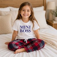60 SECOND MAKEOVER Girl's Mini Boss Pyjamas Children Tartan Trouser Bottoms Pyjama Set Sister in Red | Size: 12-18 m