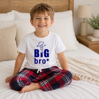 60 SECOND MAKEOVER Boy's Big Bro Pyjamas Children Tartan Trouser Bottoms Pyjama Set Big Brother in Red | Size: 18-24 m