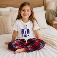 60 SECOND MAKEOVER Girl's Big Sis Pyjamas Children Tartan Trouser Bottoms Pyjama Set Sister in Red | Size: 6-12 m