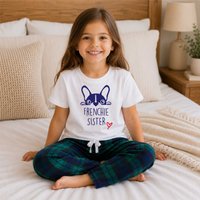 60 SECOND MAKEOVER Girl's Frenchie Sister Pyjamas Children Trouser Bottoms Pyjama Set French Bulldog in Green | Size: 3-4 Years