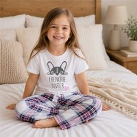 60 SECOND MAKEOVER Girl's Frenchie Sister Pyjamas Children Trouser Bottoms Pyjama Set French Bulldog in Pink | Size: 12-18 m