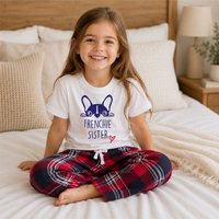 60 SECOND MAKEOVER Girl's Frenchie Sister Pyjamas Children Trouser Bottoms Pyjama Set French Bulldog in Red | Size: 12-18 m