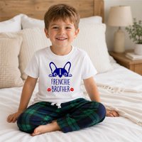 60 SECOND MAKEOVER Boy's Frenchie Brother Pyjamas Children Trouser Bottoms Pyjama Set French Bulldog in Green | Size: 0-6 m