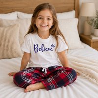 60 SECOND MAKEOVER Believe Pyjamas Children Tartan Trouser Bottoms Pyjama Set Christmas in Red | Size: 3-4 Years