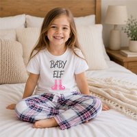 60 SECOND MAKEOVER Baby Elf Pyjamas Children Tartan Trouser Bottoms Pyjama Set Christmas in Pink | Size: 12-18 m