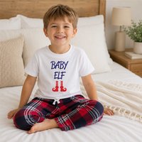 60 SECOND MAKEOVER Baby Elf Pyjamas Children Tartan Trouser Bottoms Pyjama Set Christmas in Red | Size: 3-4 Years