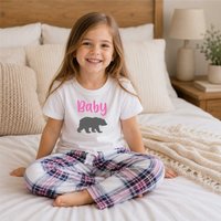60 SECOND MAKEOVER Baby Bear Pyjamas Children Tartan Trouser Bottoms Pyjama Set Christmas in Pink | Size: 13 Years