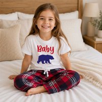 60 SECOND MAKEOVER Baby Bear Pyjamas Children Tartan Trouser Bottoms Pyjama Set Christmas in Red | Size: 12-18 m