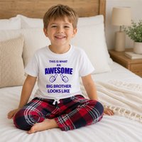 60 SECOND MAKEOVER Boy's Awesome Big Brother Pyjamas Children Trouser Bottoms Pyjama Set in Red | Size: 3-4 Years