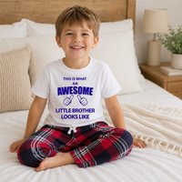 60 SECOND MAKEOVER Boy's Awesome Little Brother Pyjamas Children Trouser Bottoms Pyjama Set in Red | Size: 7-8 Years