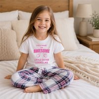 60 SECOND MAKEOVER Girl's Awesome Little Sister Pyjamas Children Trouser Bottoms Pyjama Set in Pink | Size: 0-6 m