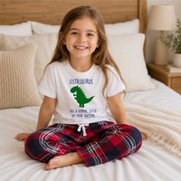 60 SECOND MAKEOVER Girl's Sister Dinsosaur Pyjamas Children Trouser Bottoms Pyjama Set Christmas in Red | Size: 5-6 Years
