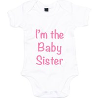 60 SECOND MAKEOVER Girl's I'm The Baby Sister Short Sleeve Baby Grow in White | Size: 6-12 m