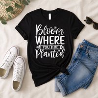 60 SECOND MAKEOVER Women's Bloom Where You Are Planted Black T-Shirt | Size: XL