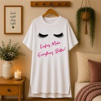 60 SECOND MAKEOVER Women's Lashes Make Everything Better Nightie in White | Size: Medium