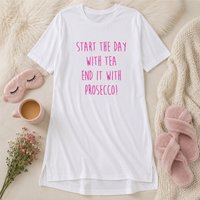60 SECOND MAKEOVER Women's Start The Day With Tea End It With Prosecco Nightie in White | Size: Medium