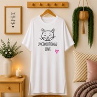 60 SECOND MAKEOVER Women's Unconditional Love Cat Nightie in White | Size: Small