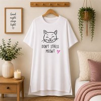 60 SECOND MAKEOVER Women's Don't Stress Meowt Cat Nightie in White | Size: XS