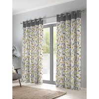 Fusion 'Beechwood' Leaf Trail Pair of 100% Cotton Eyelet Curtains in Mustard | Size: 229 cm width x 183 cm drop