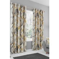 Fusion 'Ensley' 100% Cotton Botanical Print Pair of Eyelet Curtains in Mustard | Size: 168 cm width x 183 cm drop